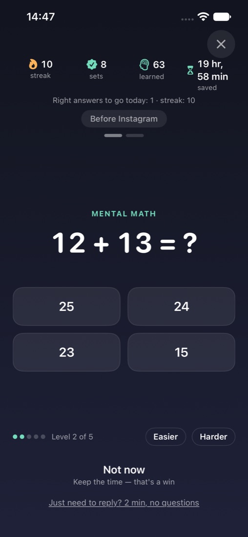 Mental math before the feed: 12 + 13